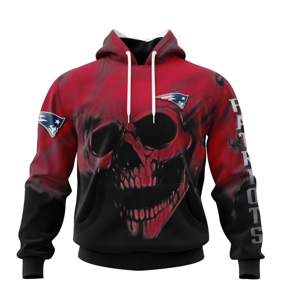 New England Patriots Skull 3D Custom Name & Number All Over Print Hoodie Gifts For Fans