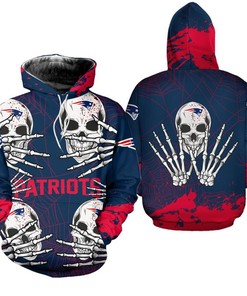 New England Patriots Skull Graphic 3D All Over Print Hoodie For Halloween