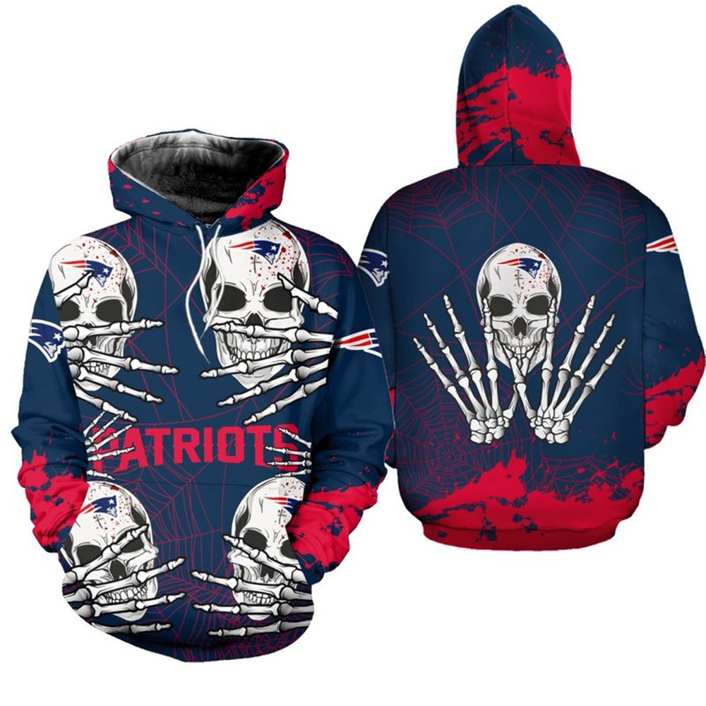 New England Patriots Skull Graphic 3D All Over Print Hoodie For Halloween