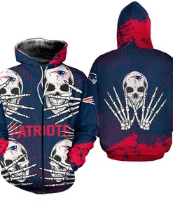 New England Patriots Skull Graphic 3D All Over Print Hoodie For Halloween