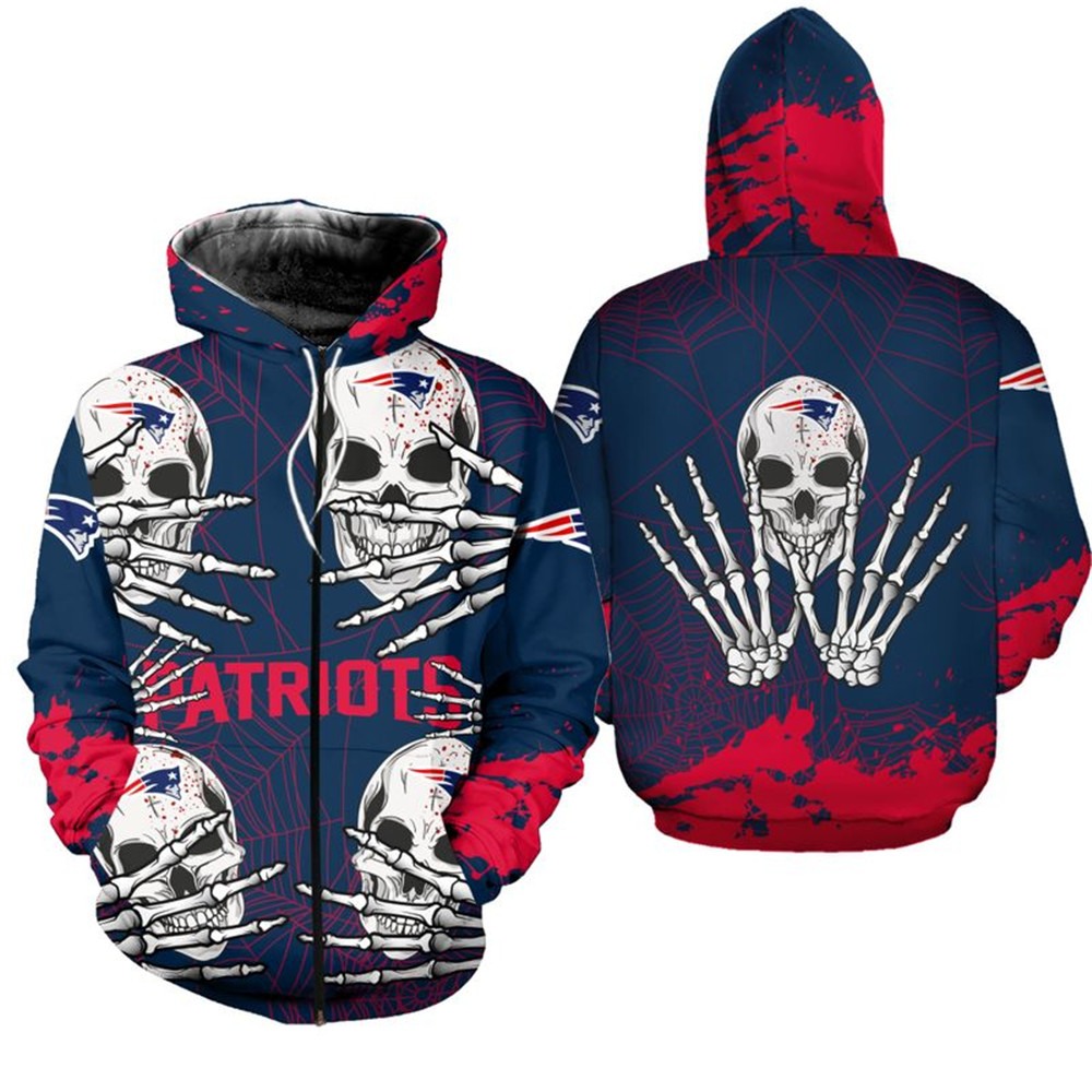 New England Patriots Skull Graphic 3D All Over Print Hoodie For Halloween