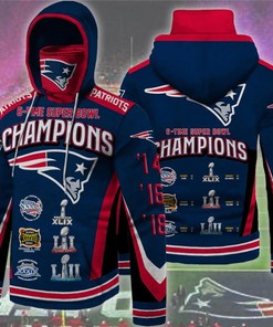 New England Patriots Super Bowl 6 Times Champions 3D All Over Print Hoodie Gifts For Fans