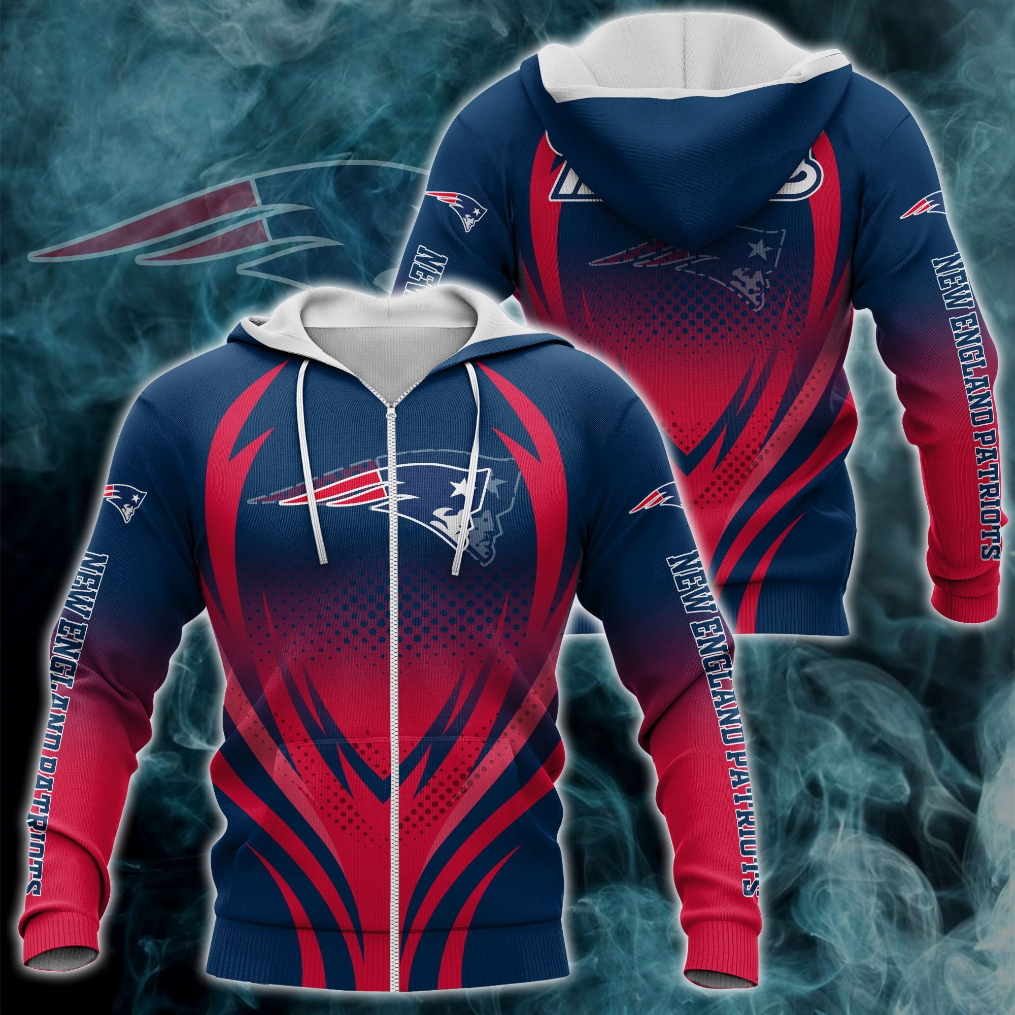 New England Patriots Zipper Hoodie All Over Print, 3D Printed Hoodies Gifts For Men