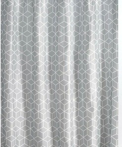 New Geometric Gray Shower Curtain, Fabric Bathroom Decor for Home Bath, Water Repellent Upgrade Bath Curtain