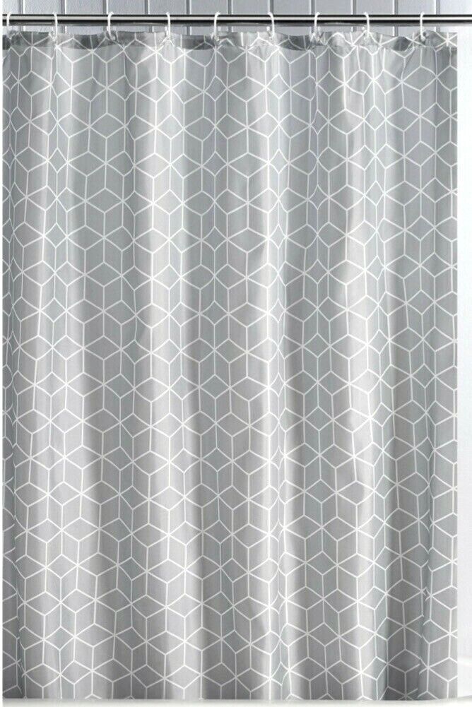 New Geometric Gray Shower Curtain, Fabric Bathroom Decor for Home Bath, Water Repellent Upgrade Bath Curtain