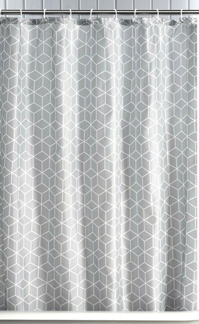 New Geometric Gray Shower Curtain, Fabric Bathroom Decor for Home Bath, Water Repellent Upgrade Bath Curtain