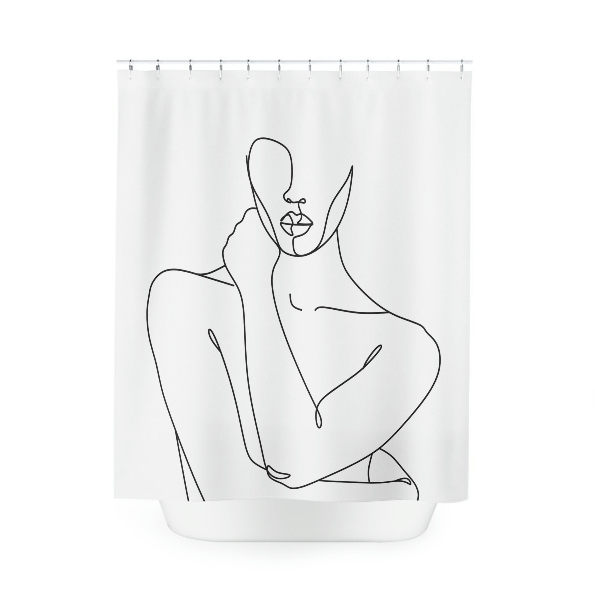 New Home Gift: Modern Fabric Bathroom Shower Curtain With Geometric Line Art Print