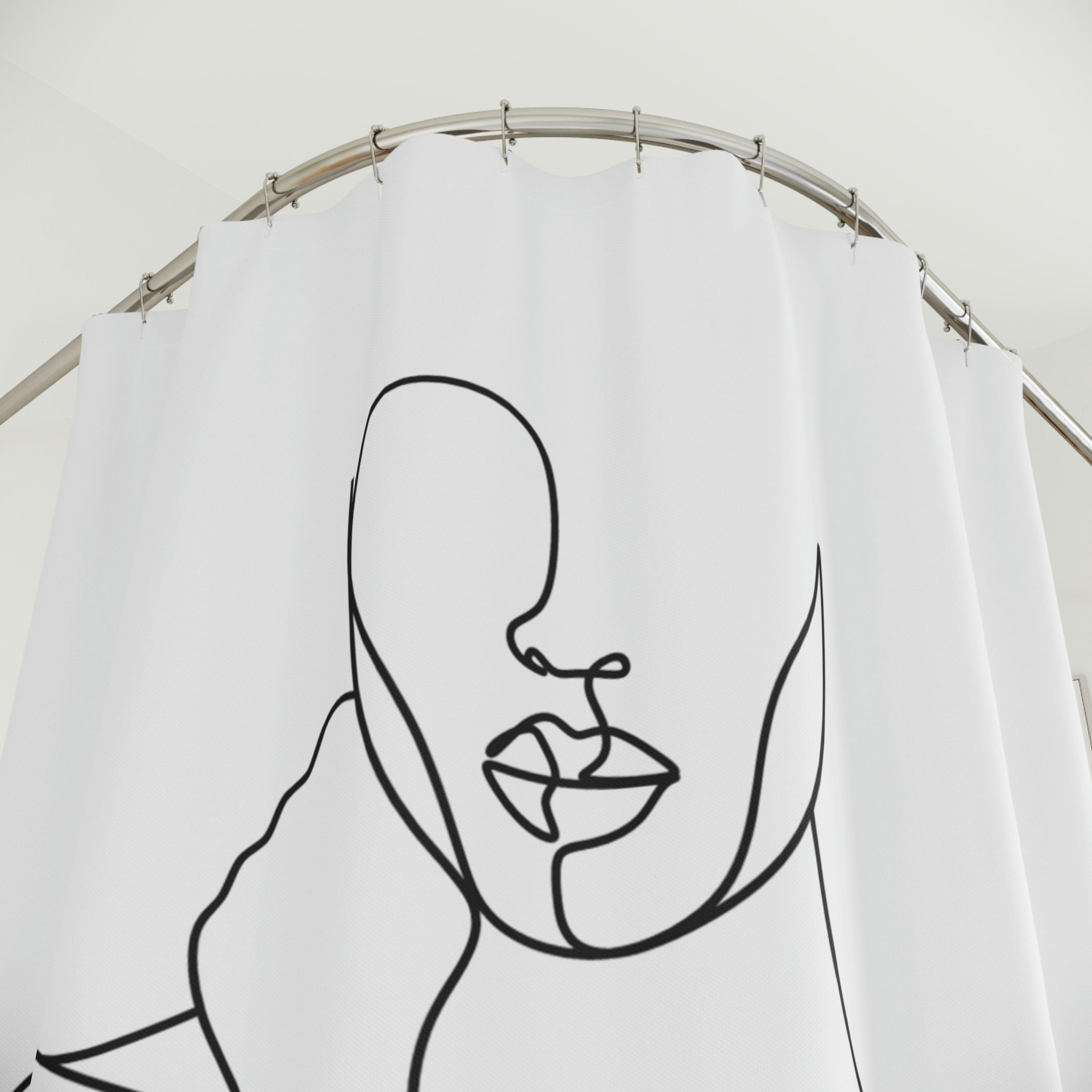 New Home Gift: Modern Fabric Bathroom Shower Curtain With Geometric Line Art Print - Image 2
