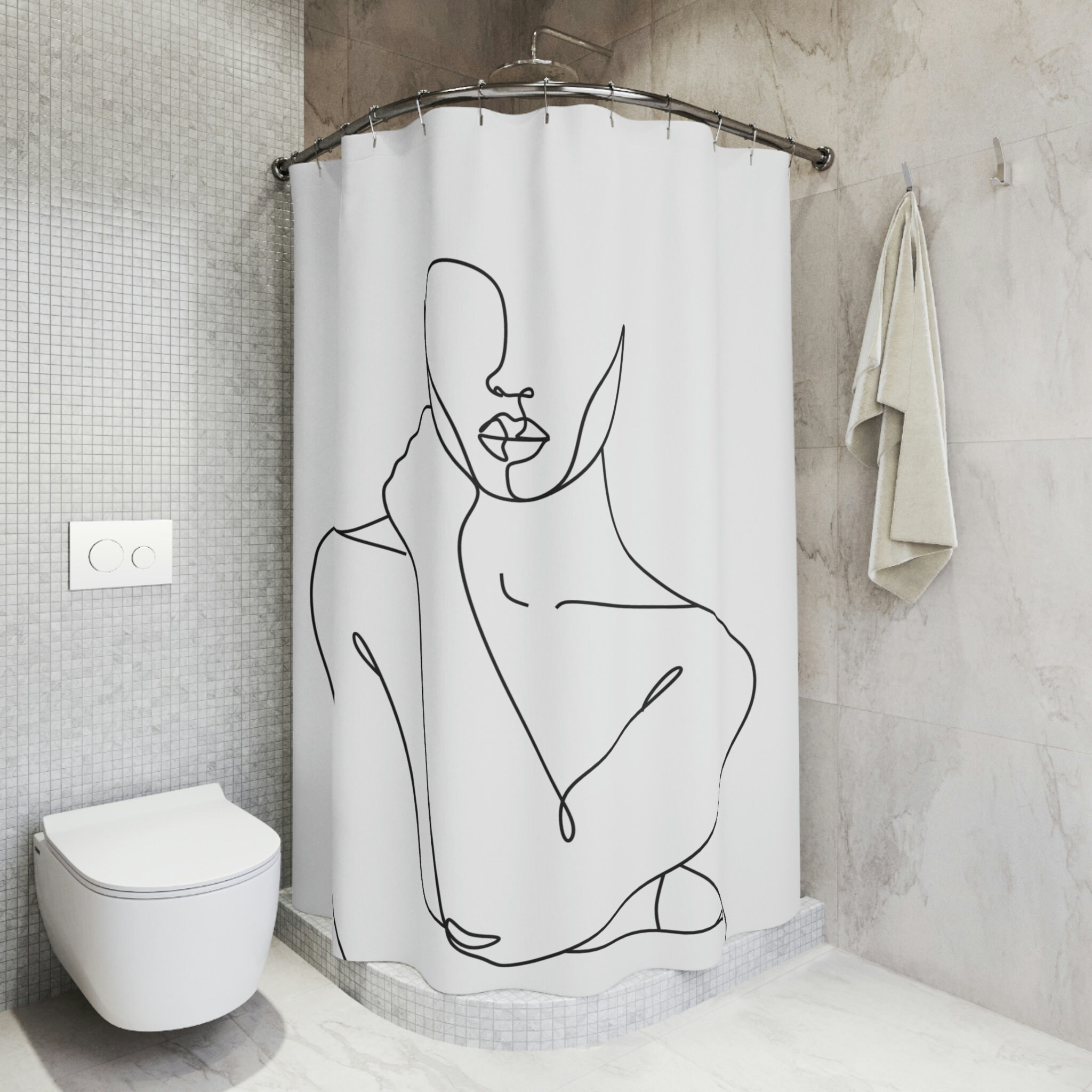 New Home Gift: Modern Fabric Bathroom Shower Curtain With Geometric Line Art Print - Image 4