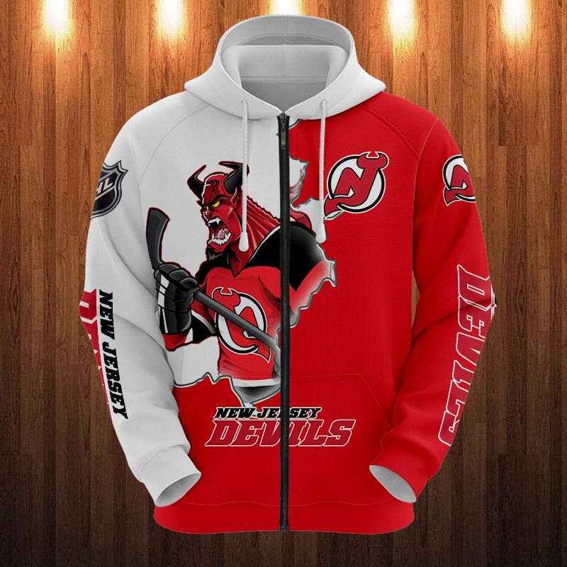 New Jersey Devils 3D Cartoon Graphic Zip Up Hoodie 3D All Over Print Gift For Fans