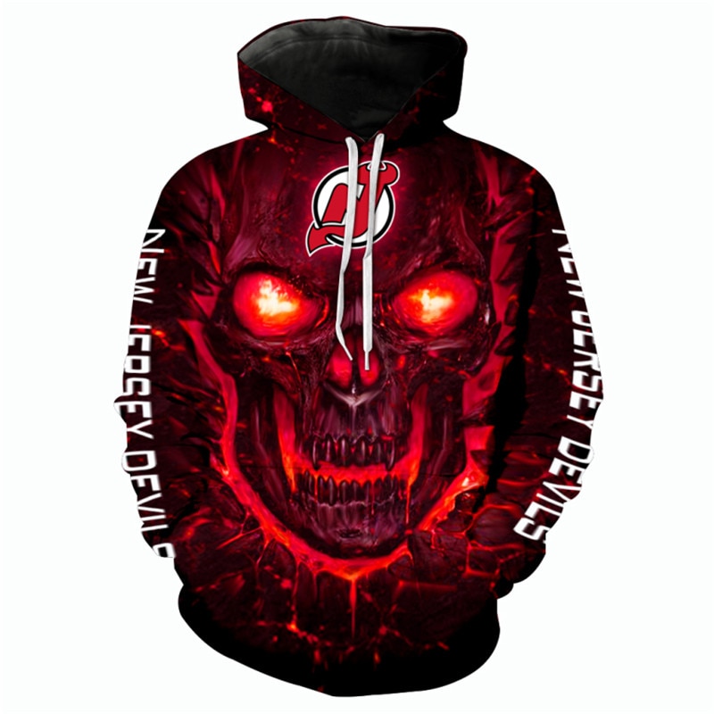 New Jersey Devils Halloween Hoodie 3D All Over Print Skulls Pullover Nhl