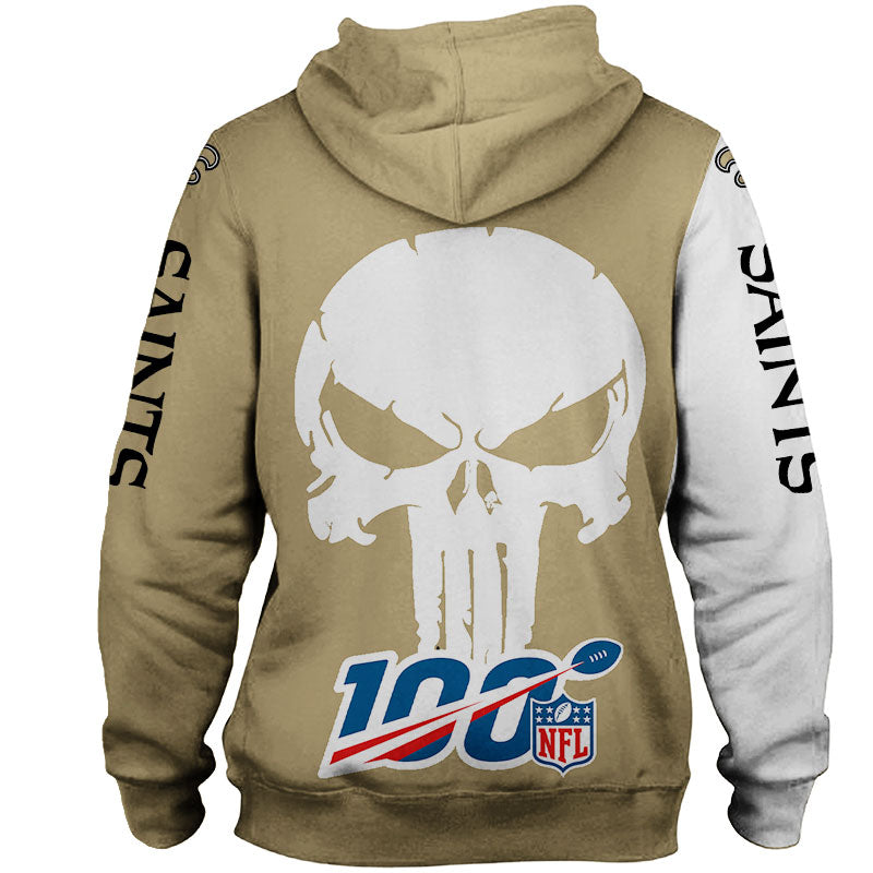 New Orleans Saints 3D All Over Print Hoodie Skull Printed Gifts For Fans, 3D Hoodies With Zippers