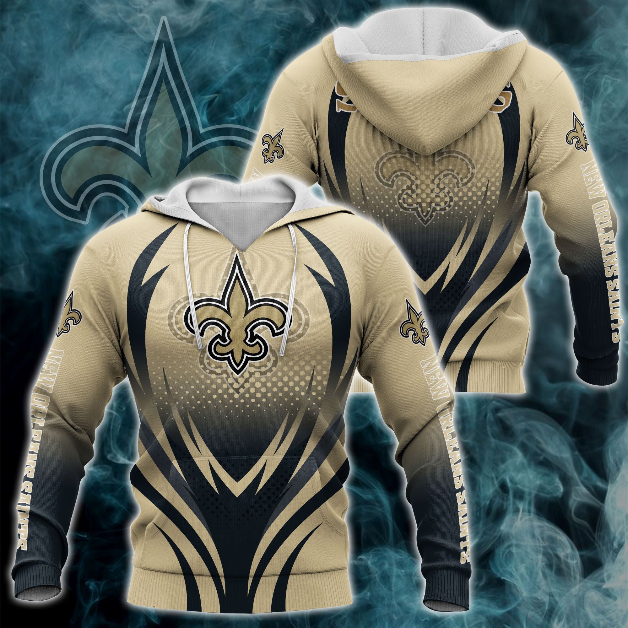 New Orleans Saints 3D All Over Print Zip Hoodie With Flame Balls Graphic Gifts For Fans