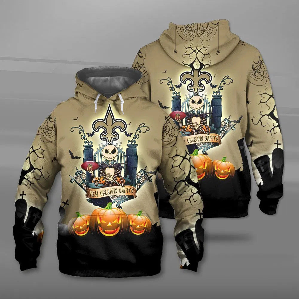 New Orleans Saints Halloween Costume 3D All Over Print Hoodie Jack Skellington Graphic Gifts For Fans