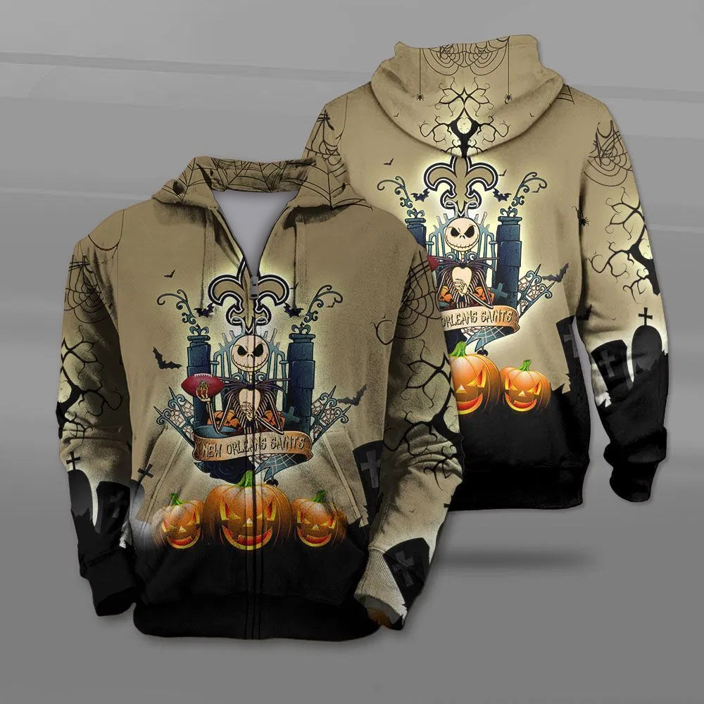 New Orleans Saints Halloween Costume 3D All Over Print Hoodie Jack Skellington Graphic Gifts For Fans