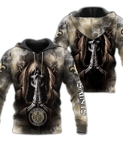 New Orleans Saints Skull 3D All Over Print Hoodie With Background Smoke Gifts For Fans, All Over Print Hoodies For Women