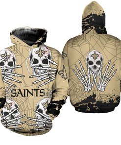 New Orleans Saints Skull Graphic 3D All Over Print Hoodie For Halloween, Gifts For Men