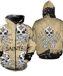 New Orleans Saints Skull Graphic 3D All Over Print Hoodie For Halloween, Gifts For Men