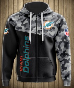 New Season Miami Dolphins Military Hoodie With 3D Zip And All Over Print Design