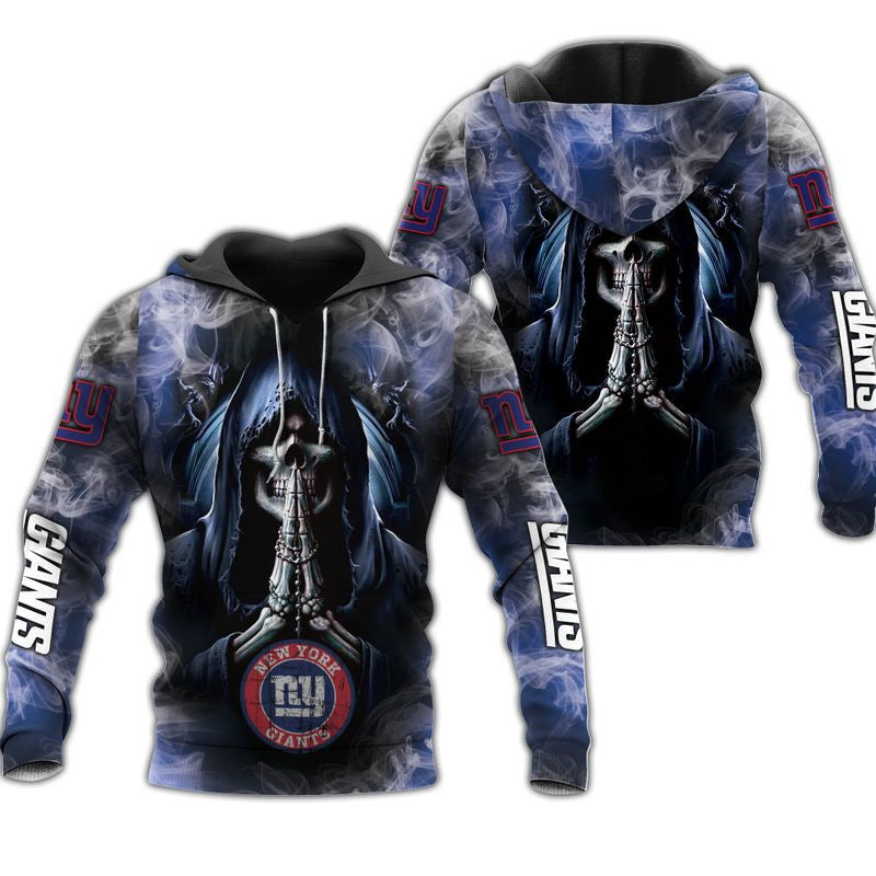 New York Giants Hoodie 3D Skull Smoke Custom All Over Print Hoodie