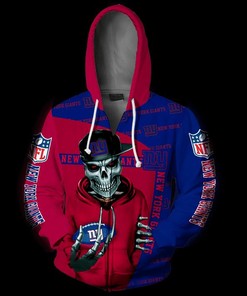 New York Giants Hoodie 3D Zip Hoodie Cute Flame Balls Graphic Custom 3D Hoodies