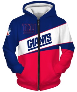 New York Giants Hoodie All Over Print Zip Hoodie 3 Lines Graphic