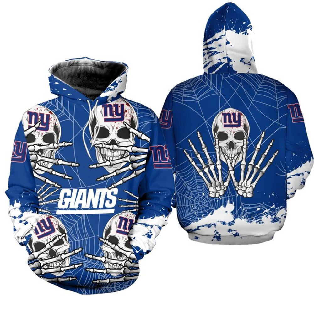 New York Giants Hoodie Skull Halloween Custom Name & Number 3D Hoodies For Men Graphic