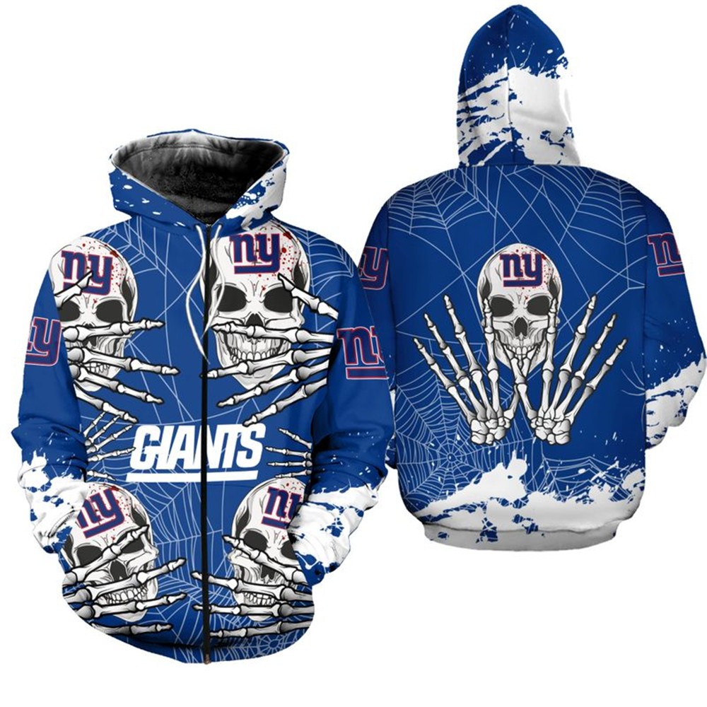 New York Giants Hoodie Skull Halloween Custom Name & Number 3D Hoodies For Men Graphic