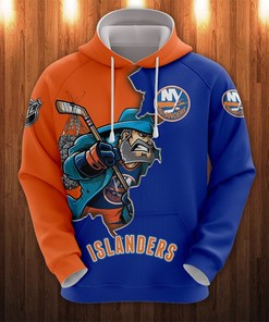 New York Islanders All Over Print Zip Up Hoodie Men 3D Cartoon Graphic Zip Hoodie For Fan