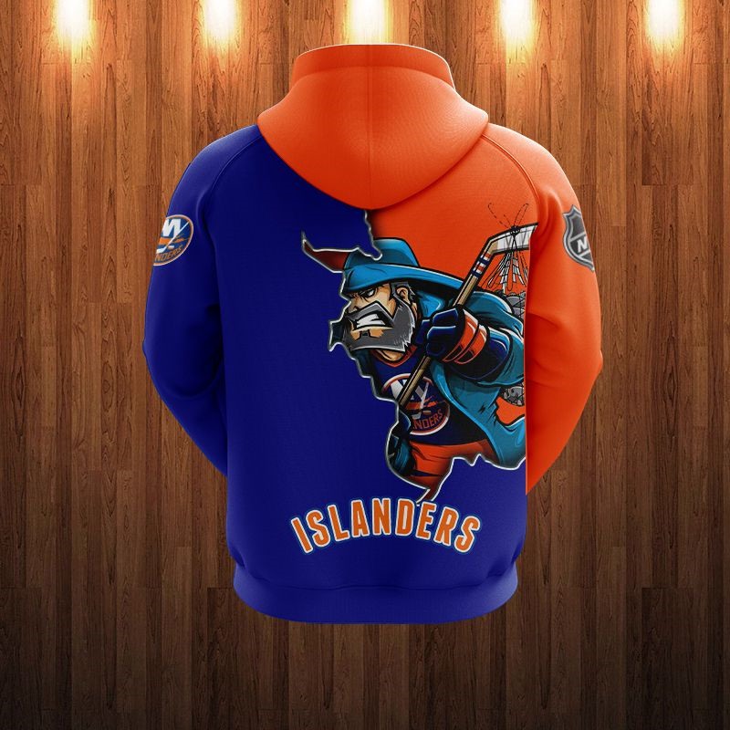 New York Islanders All Over Print Zip Up Hoodie Men 3D Cartoon Graphic Zip Hoodie For Fan