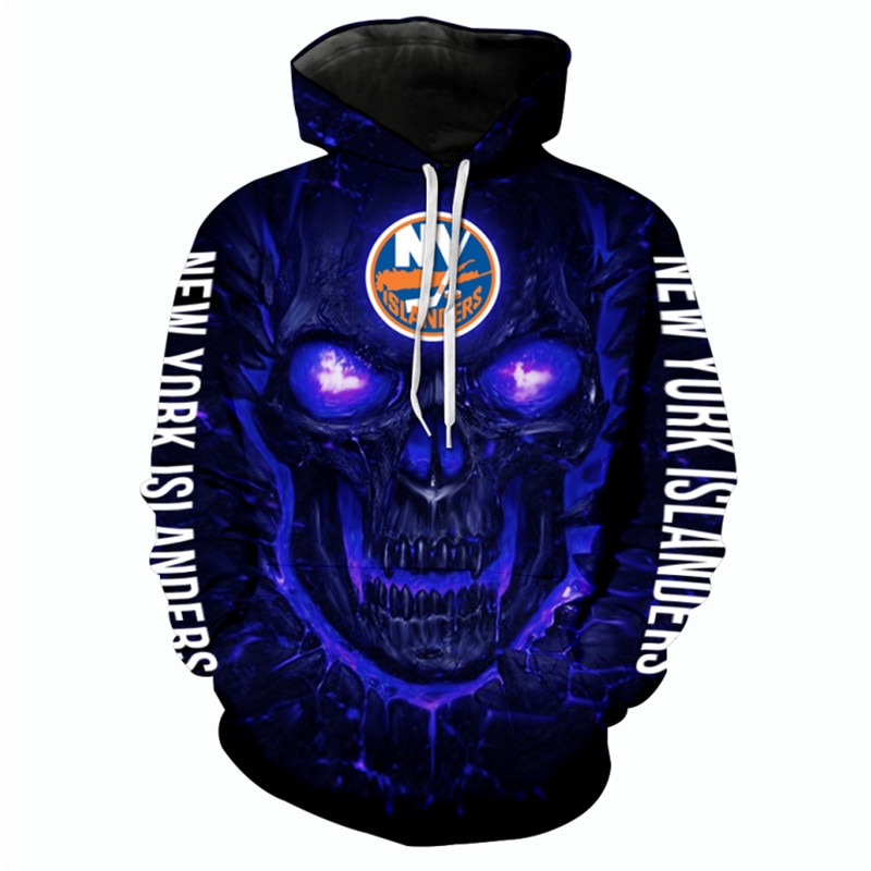 New York Islanders Halloween Hoodie 3D Skulls All Over Print Pullover Nhl