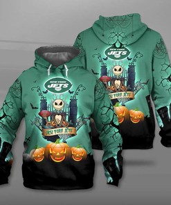 New York Jets Halloween Costume Hoodie 3D Jack Skellington Graphic Printful Custom All Over Print Hoodie