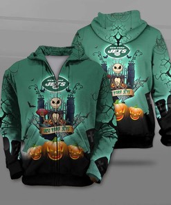 New York Jets Halloween Costume Hoodie 3D Jack Skellington Graphic Printful Custom All Over Print Hoodie