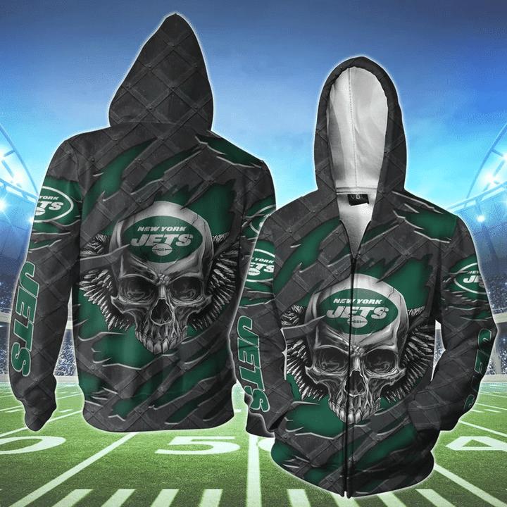 New York Jets Skull 3D Hoodie - Great Gift For Fans