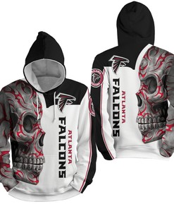 Nfl Atlanta Falcons Full Over Print 3D Hoodie With Skull Pattern - Perfect Gift For Fans