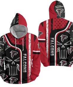 Nfl Atlanta Falcons Full Over Print 3D Hoodie With Skull Pattern - Unique Design