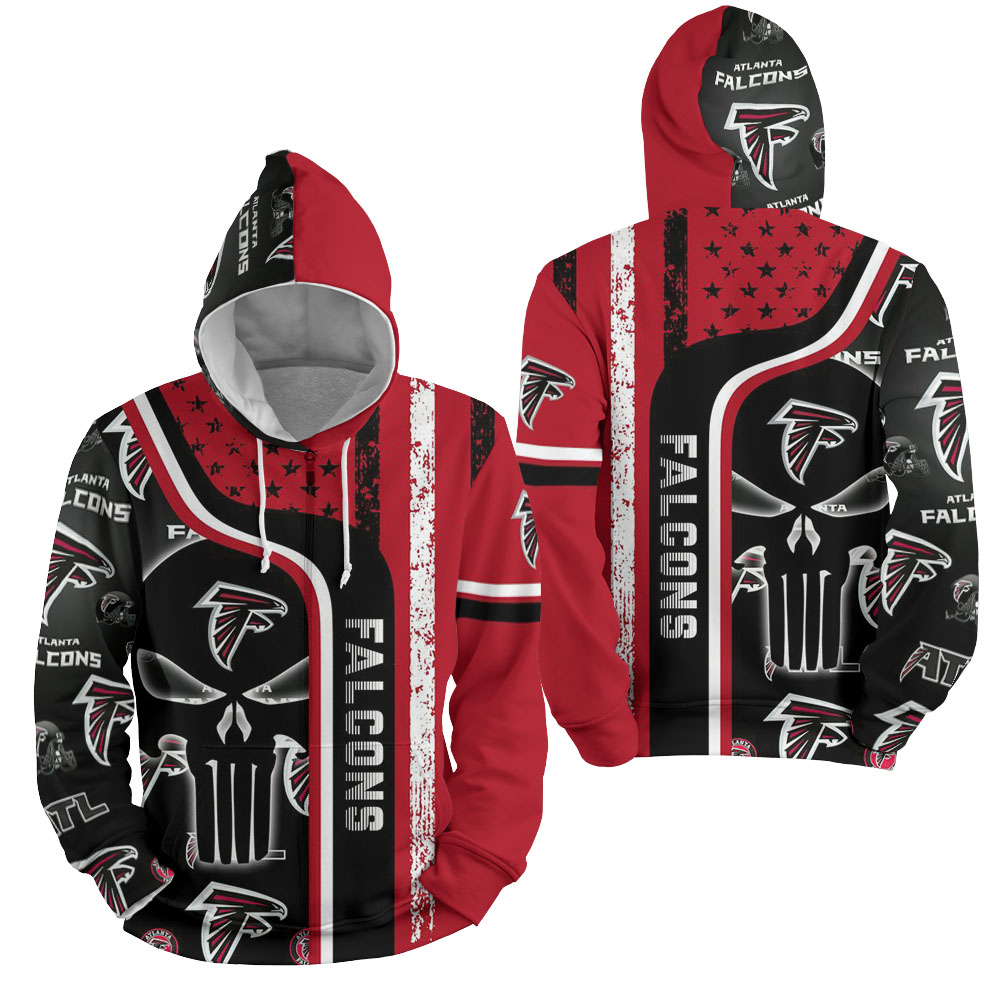 Nfl Atlanta Falcons Full Over Print 3D Hoodie With Skull Pattern - Unique Design