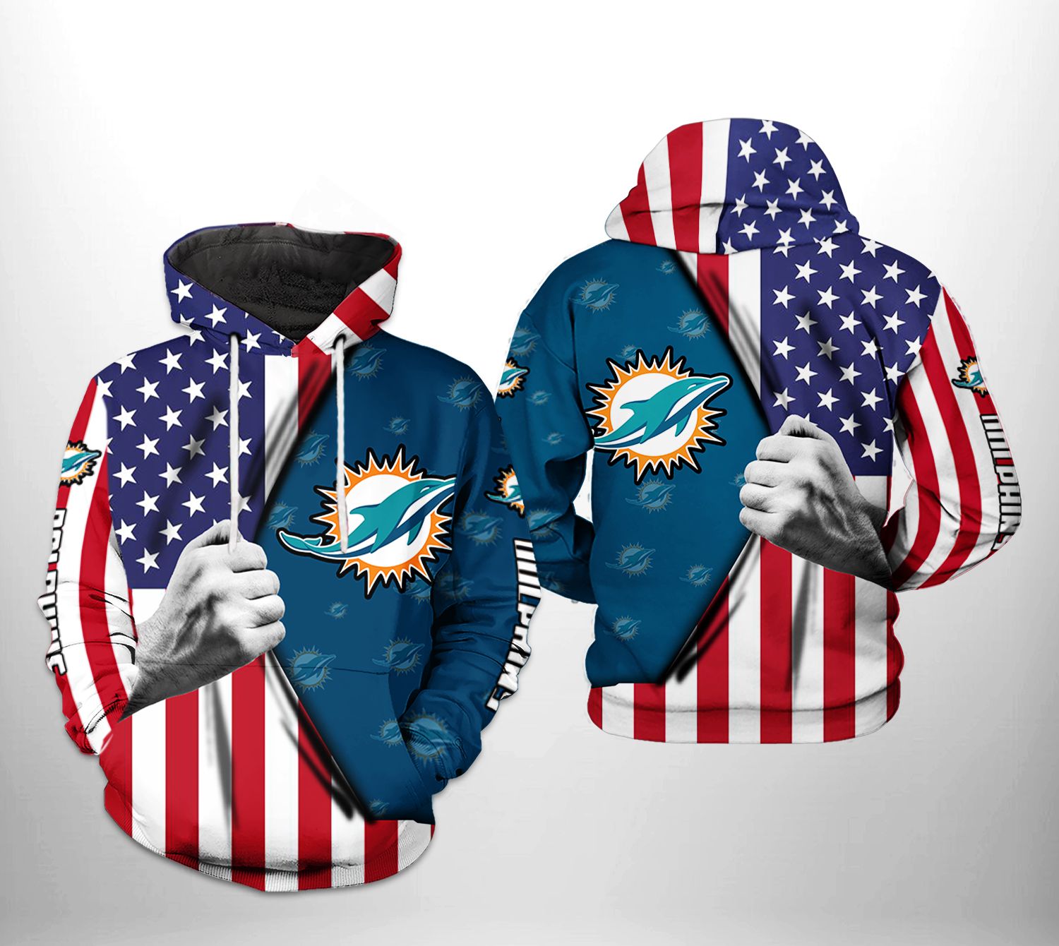 Nfl Miami Dolphins 3D Hoodie With Us Flag Design For Patriotic Fans