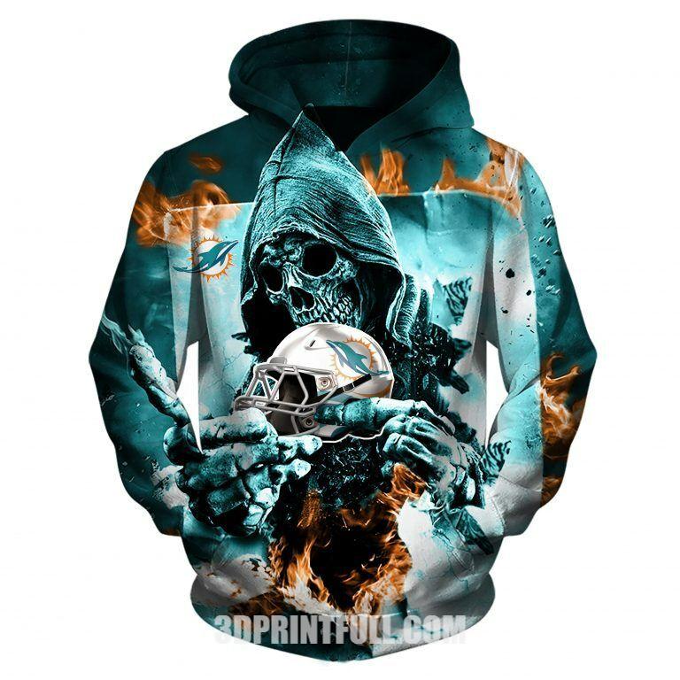 Nfl Miami Dolphins Bandana Skull Limited Edition 3D Hoodie For Rock Fans