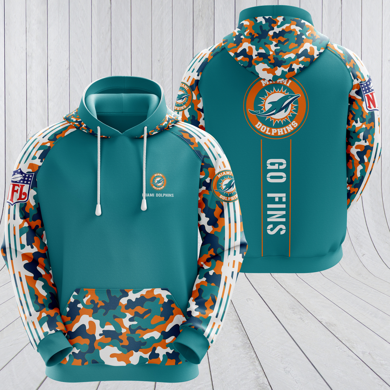 Nfl Miami Dolphins Camo Fanatics 3D Hoodie For Hunting Season
