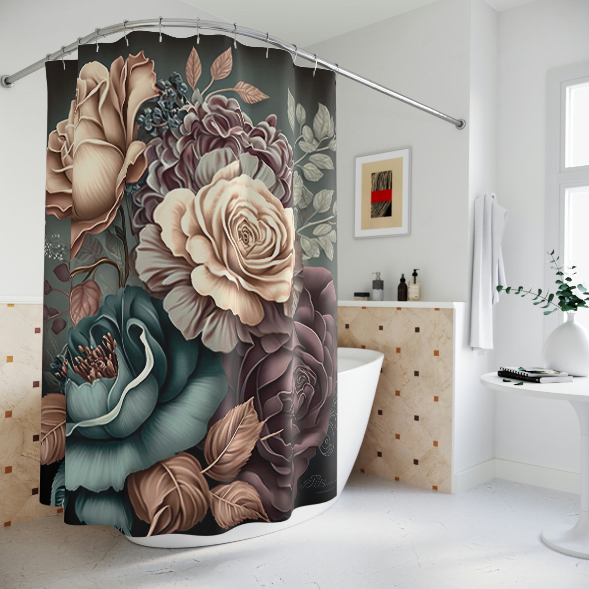 Niedlicher Aqua Rose Shower Curtain for a Cute and Chic Bathroom Decor