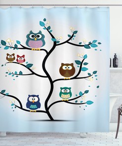 Night Animal Owl Love Print Colorful Shower Curtain For A Cozy Bathroom Atmosphere