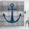 Night Blue Grunge Wooden Planks Shower Curtain, Rustic Nautical Maritime Sail Colored Symbol