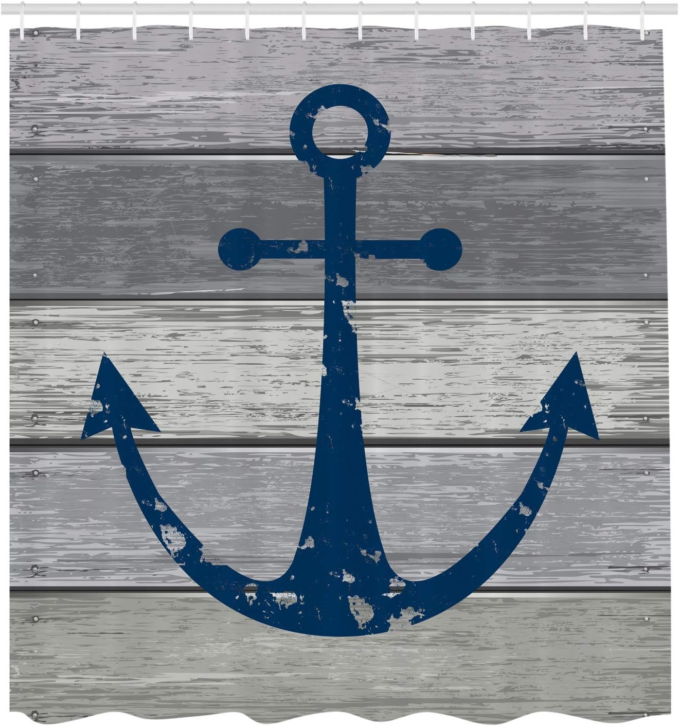 Night Blue Grunge Wooden Planks Shower Curtain, Rustic Nautical Maritime Sail Colored Symbol - Image 2