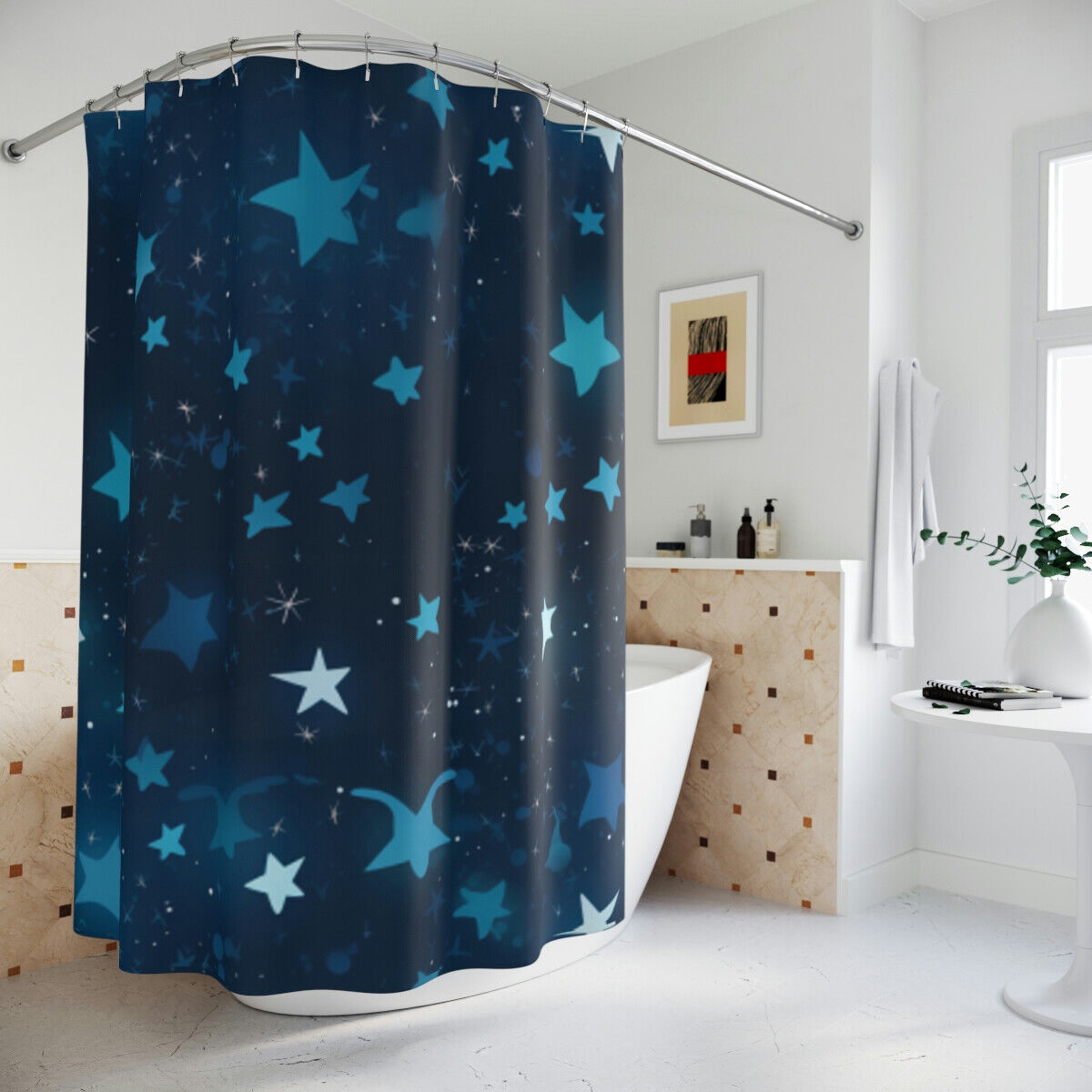 Night Blue Starry Shower Curtain - Elegant Bathroom Decor