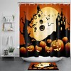 Night Church Pumpkins And Bats Halloween Shower Curtain - Creepy And Haunted Design
