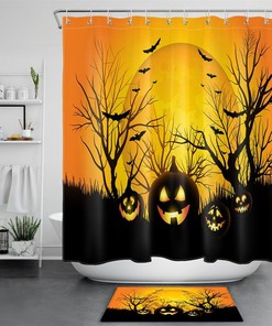Night Funny Pumpkin Lanterns Halloween Shower Curtain - Whimsical Bathroom Decor