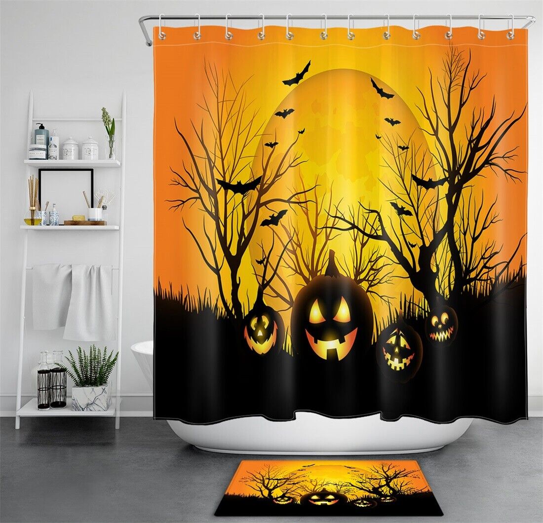 Night Funny Pumpkin Lanterns Halloween Shower Curtain - Whimsical Bathroom Decor