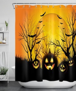 Night Funny Pumpkin Lanterns Halloween Shower Curtain - Whimsical Bathroom Decor