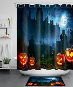 Night Graveyard Pumpkins Halloween Shower Curtain - Creepy And Scary Bathroom Decor
